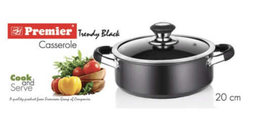 Premier Hard Anodised Trendy Black Casserole Cook&Serve with Glass lid 20cm Code-109040 - Image 2